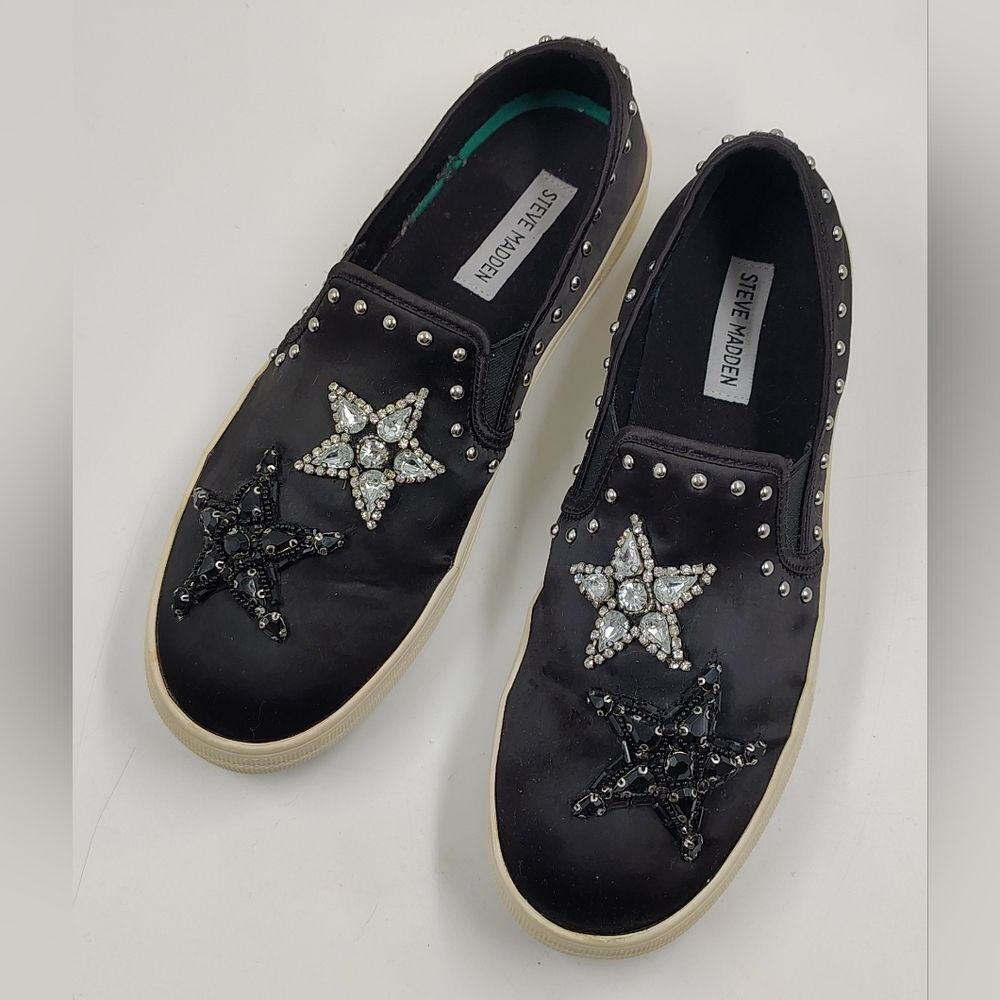 Steve Madden Rhinestone Bead Star Embellished Slip-On Sneakers Sz 9 - Picture 2 of 16